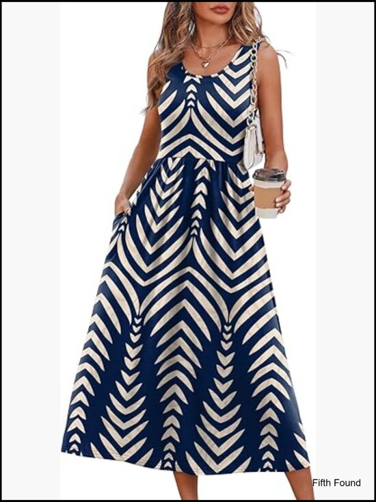 Dresses & Skirts - Women's Sleeveless Scoop Neck A-Line Midi Summer Dress with Pockets